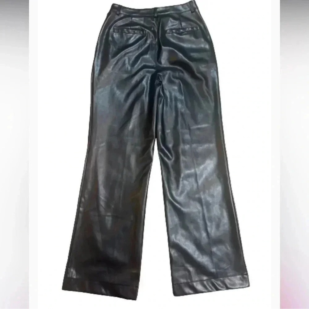 7 For All Mankind Faux Leather Pants Black Wide Leg Trousers pockets siz medium - Picture 5 of 10
